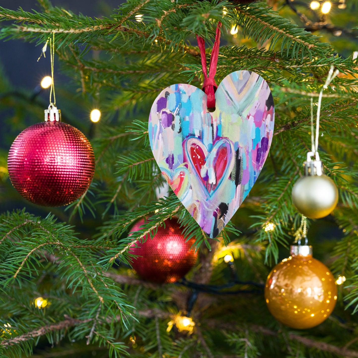 Pastel Abstract Heart 💜 Wooden Ornament