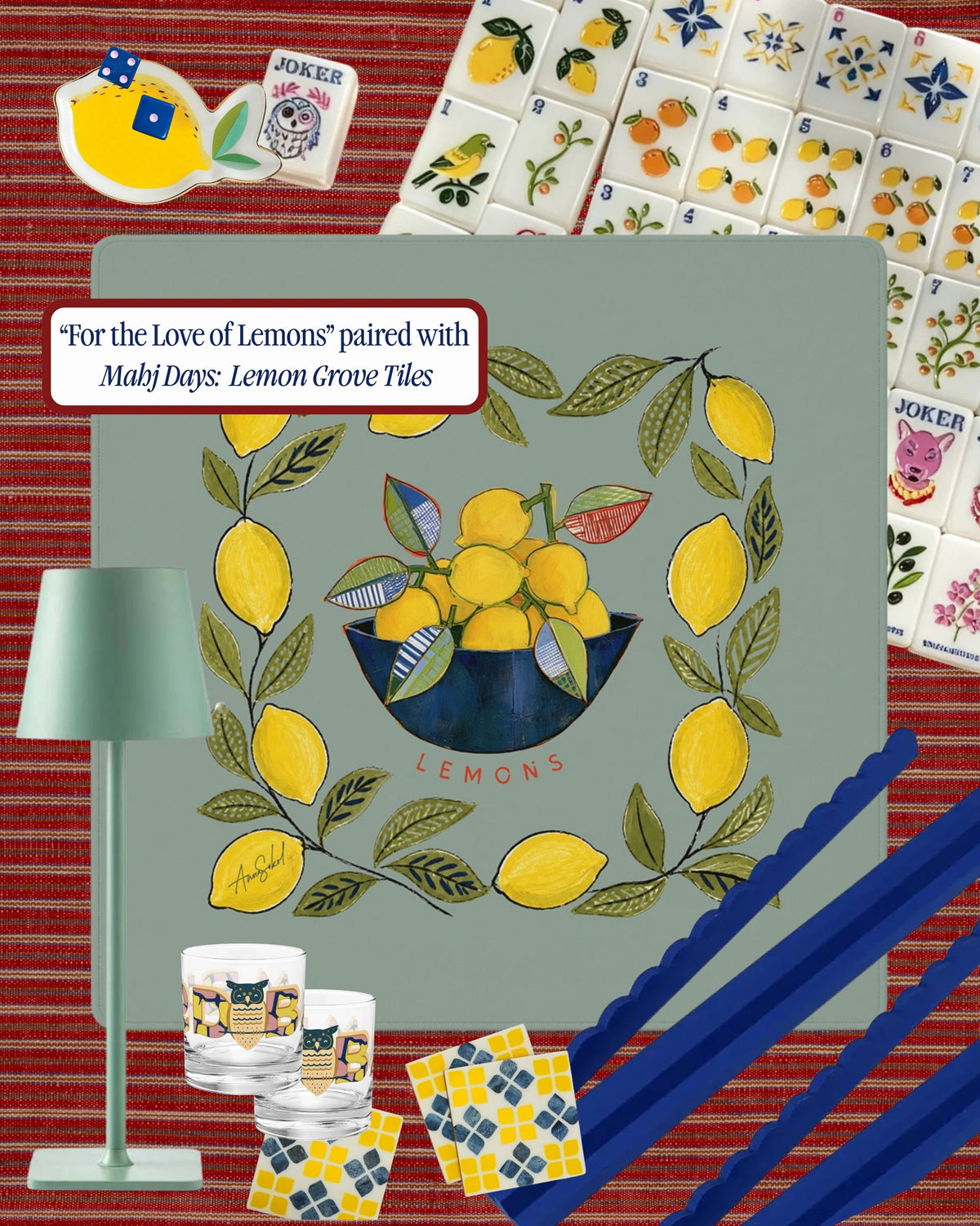 For the Love of Lemons Mahjong Mat