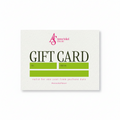 An Anna Sokol Fine Art gift card template on a textured off-white background, featuring the brand logo in pink at the top, large dark green 'GIFT CARD' text, lime green fill-in boxes for 'TO:' and 'FROM:', and smaller pink text at the bottom.