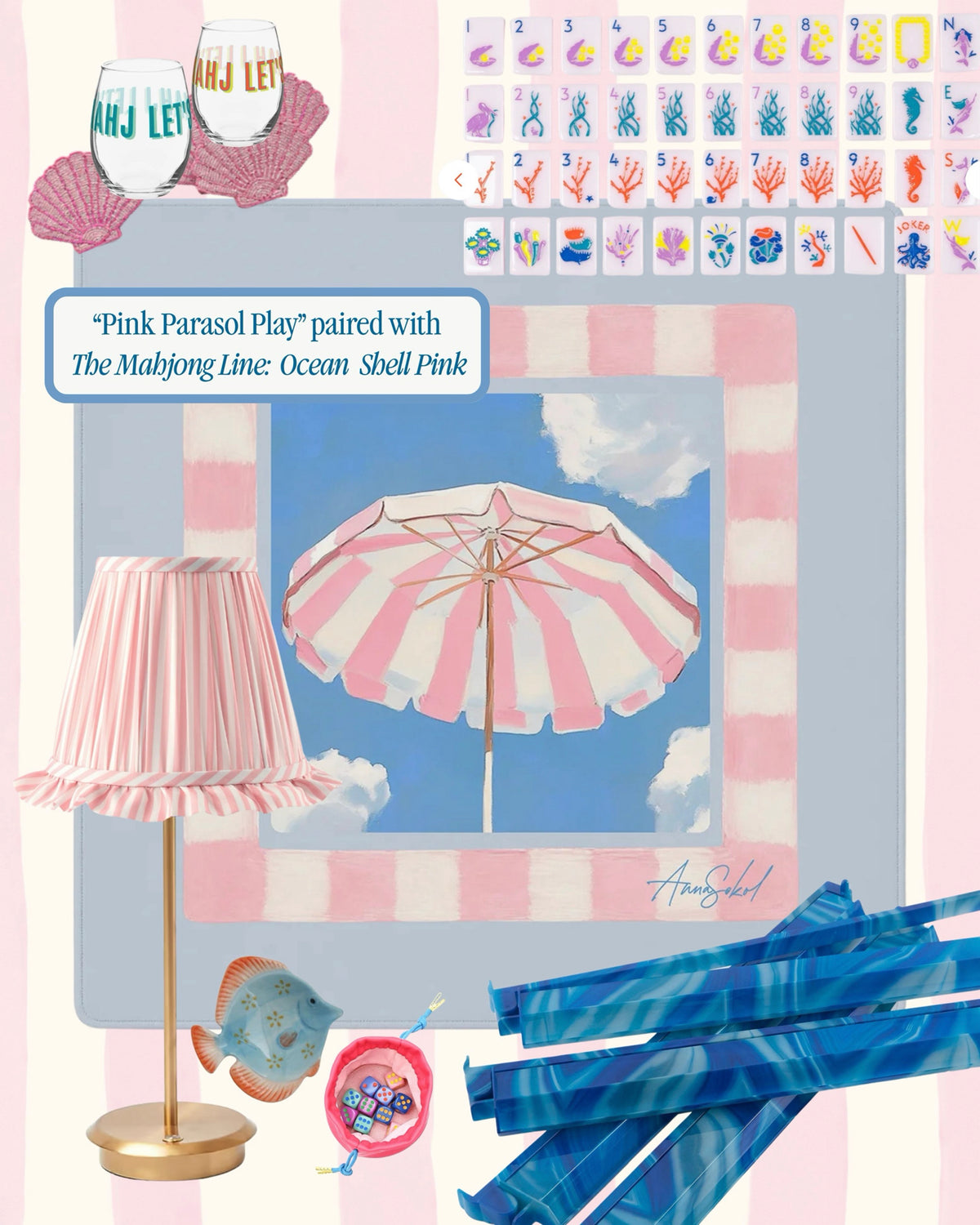 Pink Parasol Play Mahjong Mat