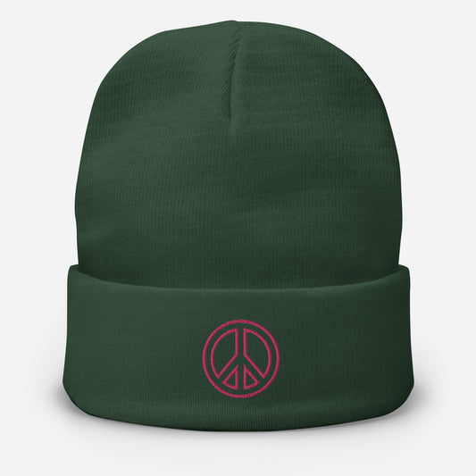 Pink Peace ☮️ Embroidered Beanie